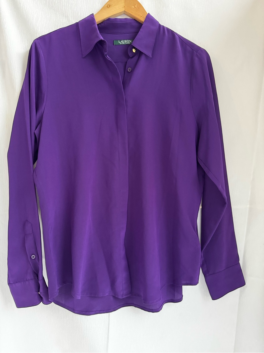 Lauren Ralph Lauren Purple 100% Silk Button Down Blouse Size L